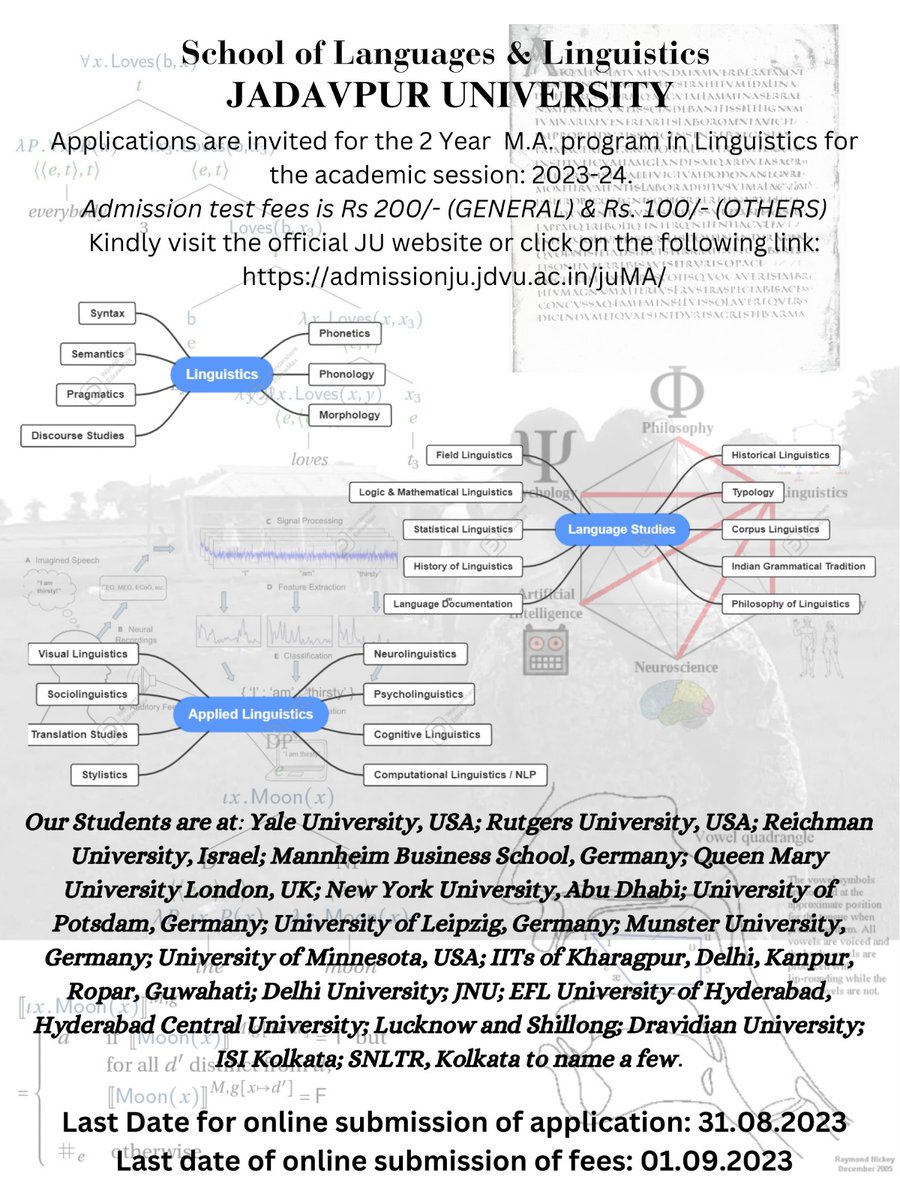 academicmargin's tweet image. Join us for an exciting MA program in #Linguistics, with a special focus on #languagedocumentation #semantics #pragmatics #phonetics and #phonology. #JadavpurUniversity is located ideally for doing work on several under-studied languages. Apply!