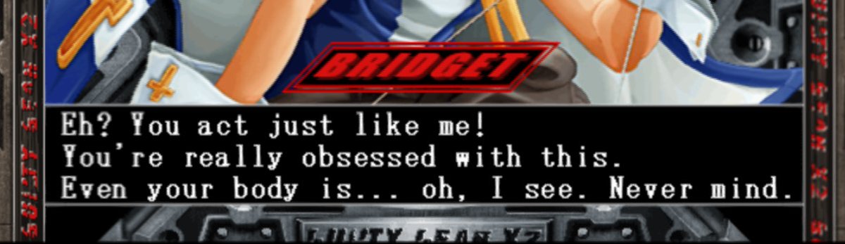 OnlyGoken's tweet image. Theres a lot of stuff that predates that stupid fucking 2009 interview about Bridget that shows &quot;maybe she was always planned to question herself&quot; and that the world wasnt ready for her to be trans. Like. A LOT. Nothing is even retconned at all from XX and Vastedge