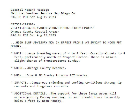 Jasamsdestiny's tweet image. #OrangeCounty 
High surf advisory in effect from 8am tomorrow to Noon Monday.

Large breaking waves particularly north of #NewportHarbor.  Dangerous swimming &amp;amp; surfing conditions aa well as strong rip currents &amp;amp; longshore currents.
#HurricaneHillary #SoCal