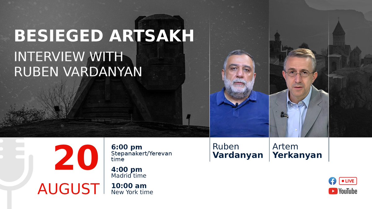 ❗️Today, the “Besieged Artsakh" interview will be held at 18:00, instead of the previously announced 19:00. The change is due to the schedule of power outages in Artsakh.

The interview will be conducted in Armenian, with simultaneous translation into English, Spanish, and