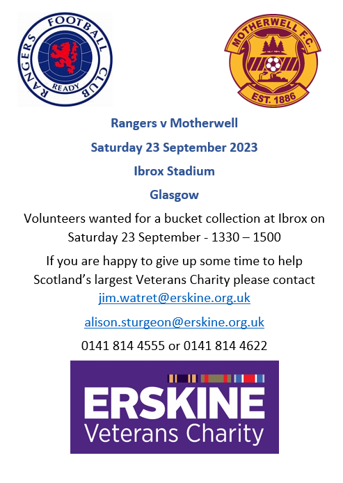 We need volunteers to help us with a bucket collection at the @RangersFC @MotherwellFC game at Ibrox next month - can you help us even by sharing this post? If you can spare a couple of hours Sat 23rd September 1:30pm-3pm, we'd be very grateful ⚽