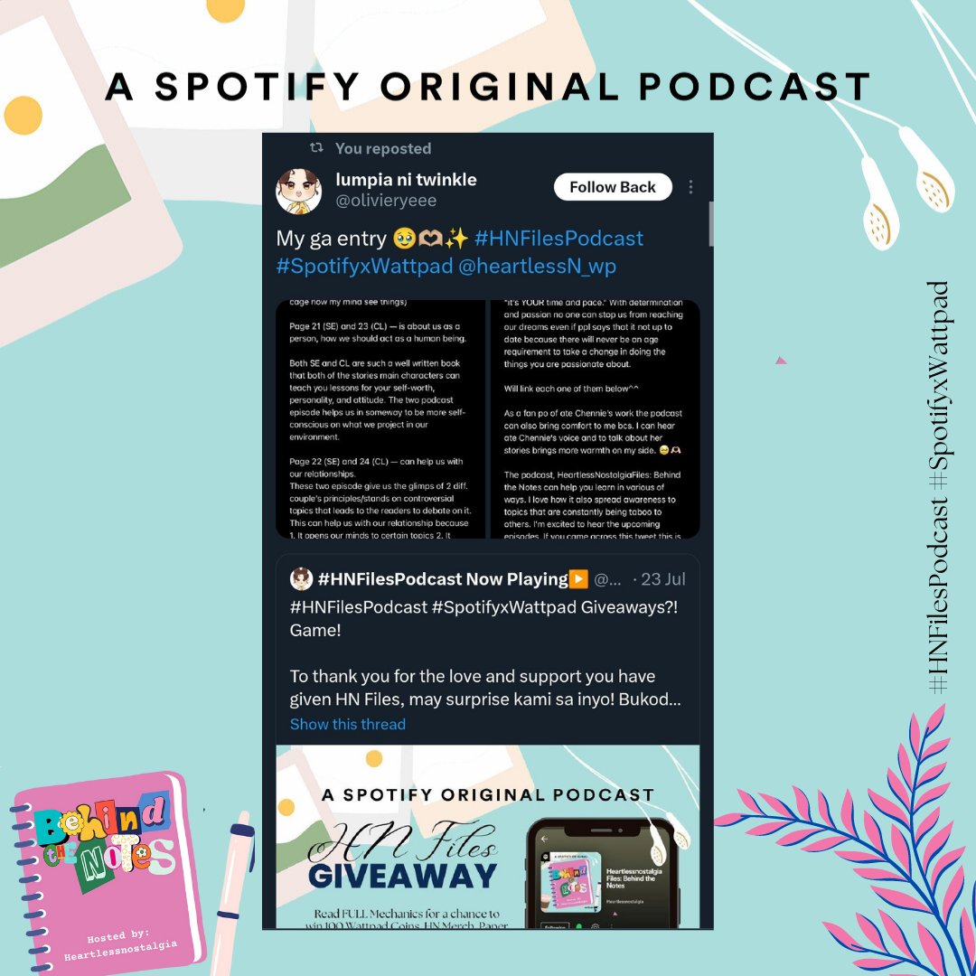 heartlessN_wp's tweet photo. Sandejas Siblings: Clyte Sandejas (FB)
Paper Planes PB: @maaayones (twitter)
Illus book
-@bibinihunter
-@olivieryeee
-Samantha Lopez
HN Merch/Books
-Kristine Azares
-Lezlie Castulo Gaje
Congrats, Archers!
#HNFilesPodcast #SpotifyxWattpad https://t.co/JXpOVORl2I
