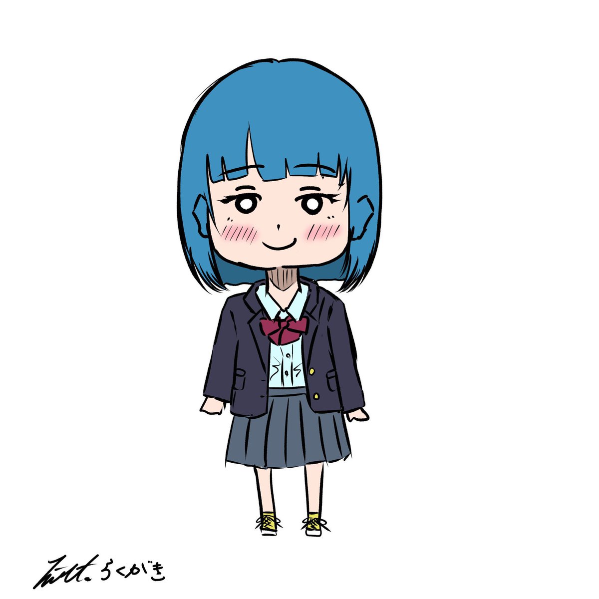 1girl solo skirt blue hair smile white background jacket  illustration images