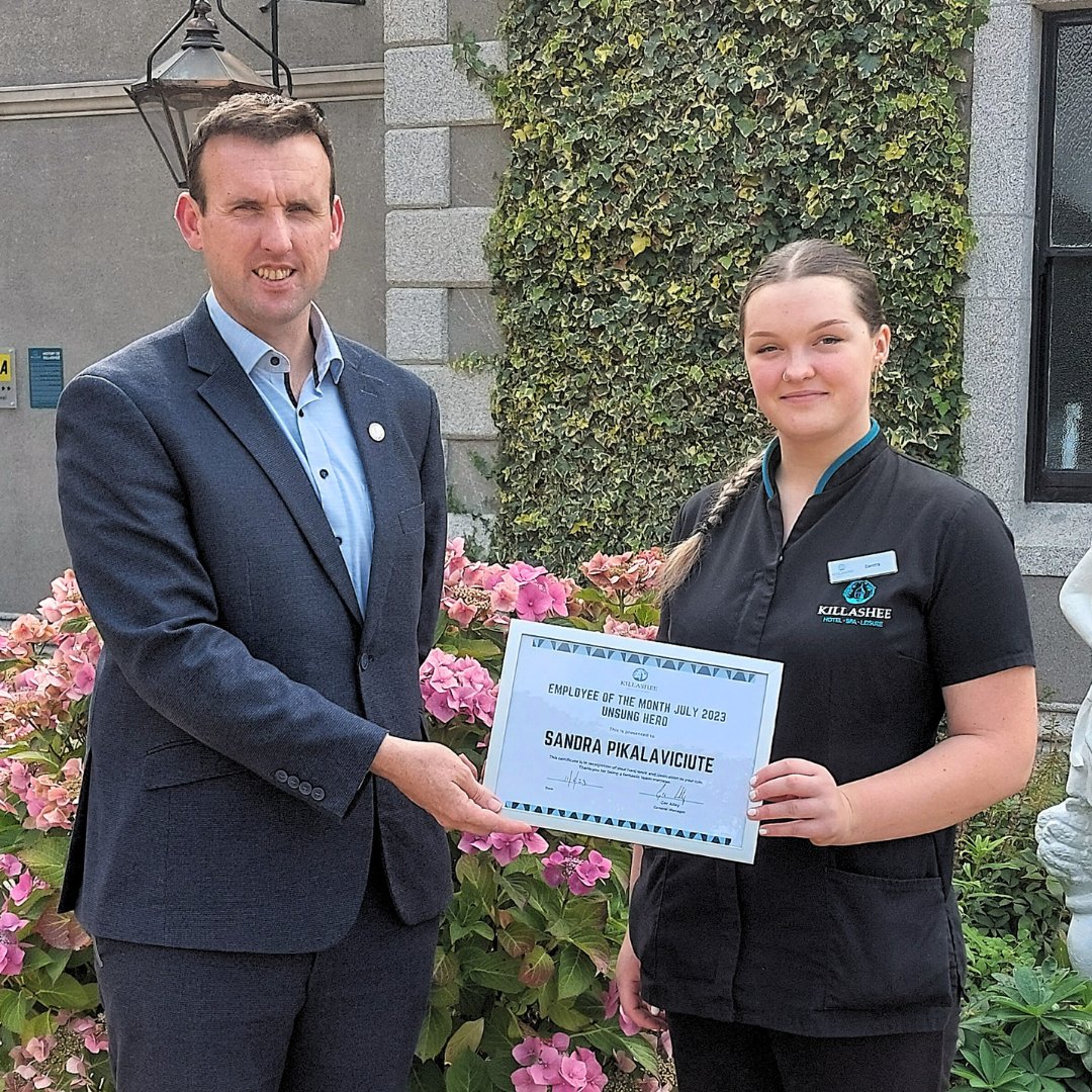 killasheehotel's tweet photo. We're celebrating our outstanding employees of the month for July! Our Front of Stage Award winner was Cormac and our Unsung Hero Award went to Sandra.
Thank you Cormac & Sandra for all your hard work and dedication to Killashee!
#TeamKillashee #FBDHotelsandResorts https://t.co/LrH5rQMUYc
