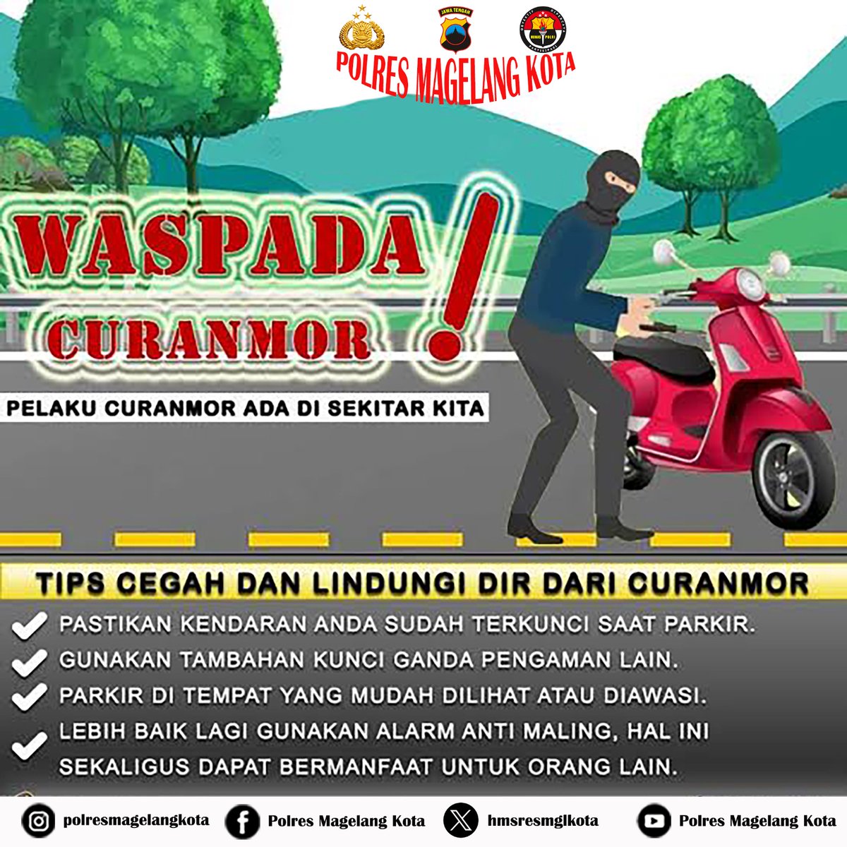 hmsresmglkota's tweet photo. Waspadai pencurian kendaraan dengan melakukan pengamanan tambahan pada kendaraan anda dan pastikan kendaraan anda di tempat yang aman
#tipsaman
#tips https://t.co/FHtJZf6ge9