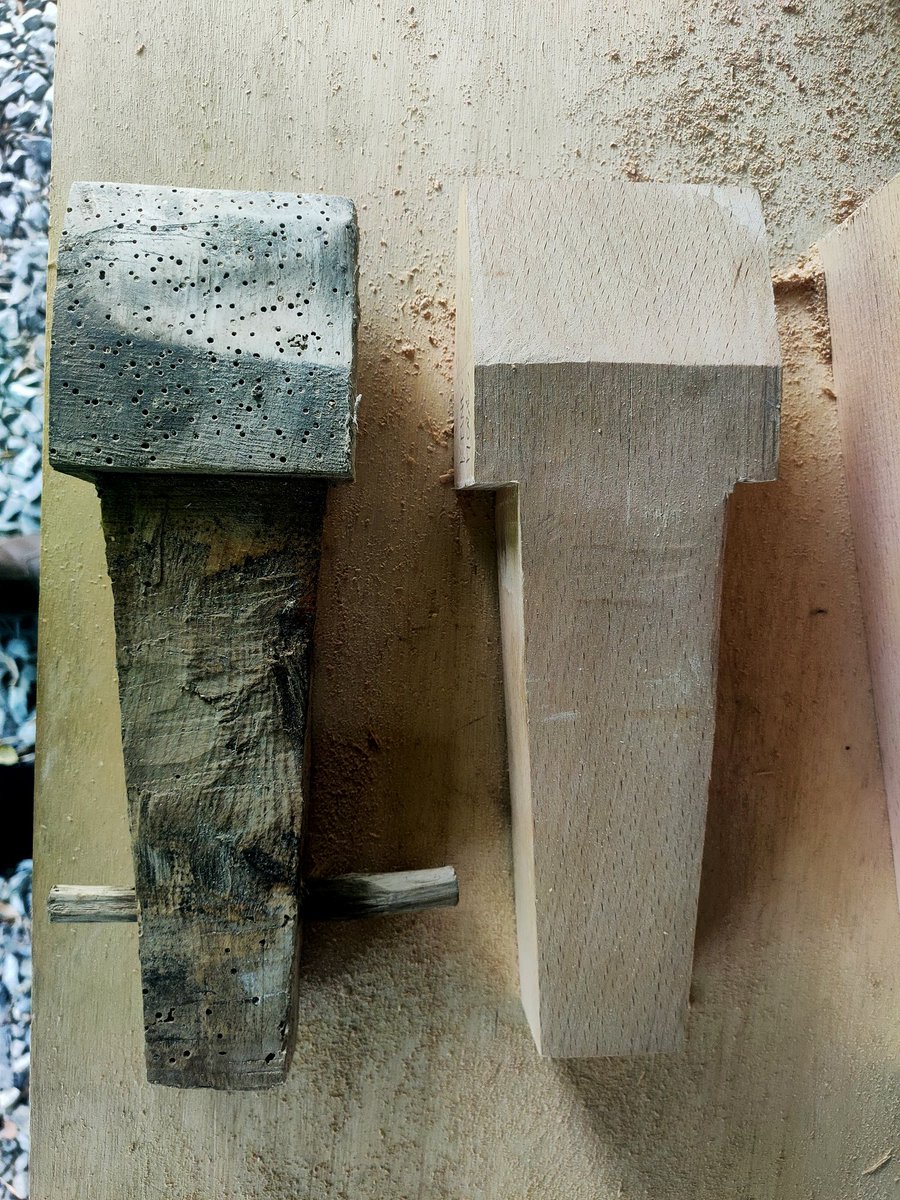 SPABIreland's tweet photo. Former SPAB Fellows David McFerran and Toby Slater are leading our carpentry workshop, making new teeth for one of the mill wheels, using an old tooth found on site as a template. 
#heritageweek2023 https://t.co/4z3tTM5Qdh