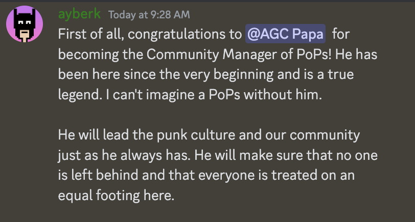agcpapa83's tweet photo. Thank you @ayberksol_ for your kind words! 🙌
My first solana nft community i join back then was @PoPunksNFT as a newbie in NFT Space!
From just a holder... to twitter guy... to mod... and now Community Manager of Punks! 🫡
We are Punks of the People!
#PoPunksNFT #SolanaNFTs https://t.co/raJNfM2JiF