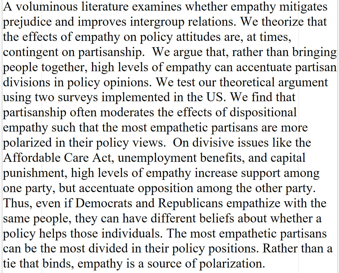 DegenRolf's tweet photo. Greater empathy goes hand in hand with greater polarisation in political disputes. https://t.co/wvkKJKwXwO https://t.co/oqzFhGUyKy