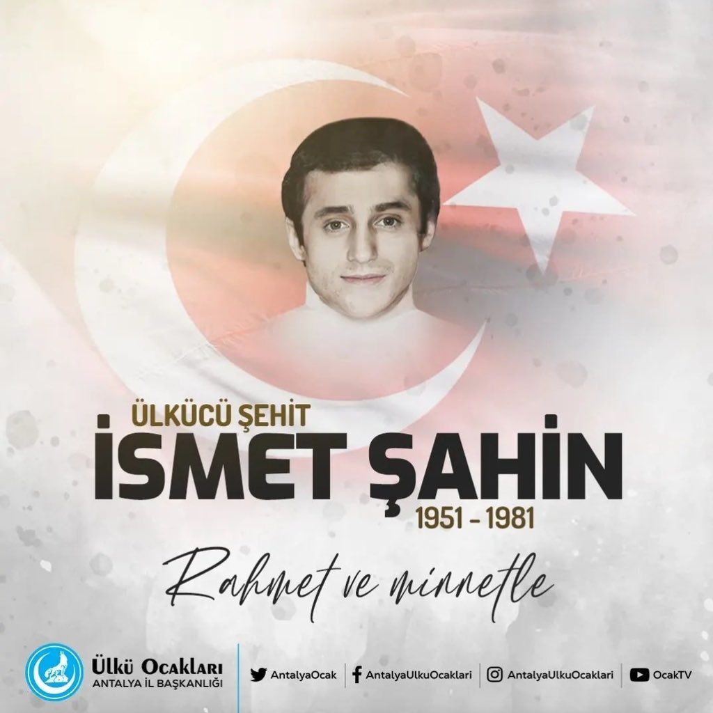 20 Ağustos 1981'de şehadete korkmadan yürüyen Ülkücü Şehidimiz İsmet Şahin'i vefatının sene-i devriyesinde rahmet ve minnetle anıyoruz.