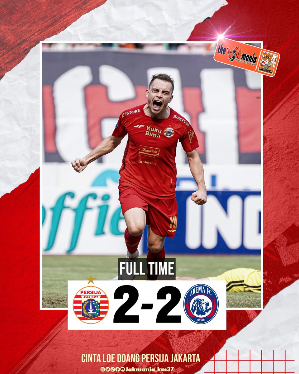 Full time :

Persija Jakarta 2️⃣ vs 2️⃣ Arema fc
.
.
#Jop89 #Persijaselamanya #persijaday #thejakmania #jakartans #jakarta #banggajakmania #aremania #jakangel #InfokomJakmania #arema #briliga1 #jakartakotague #macankemayoran #forzapersija #persijafans #singoedan