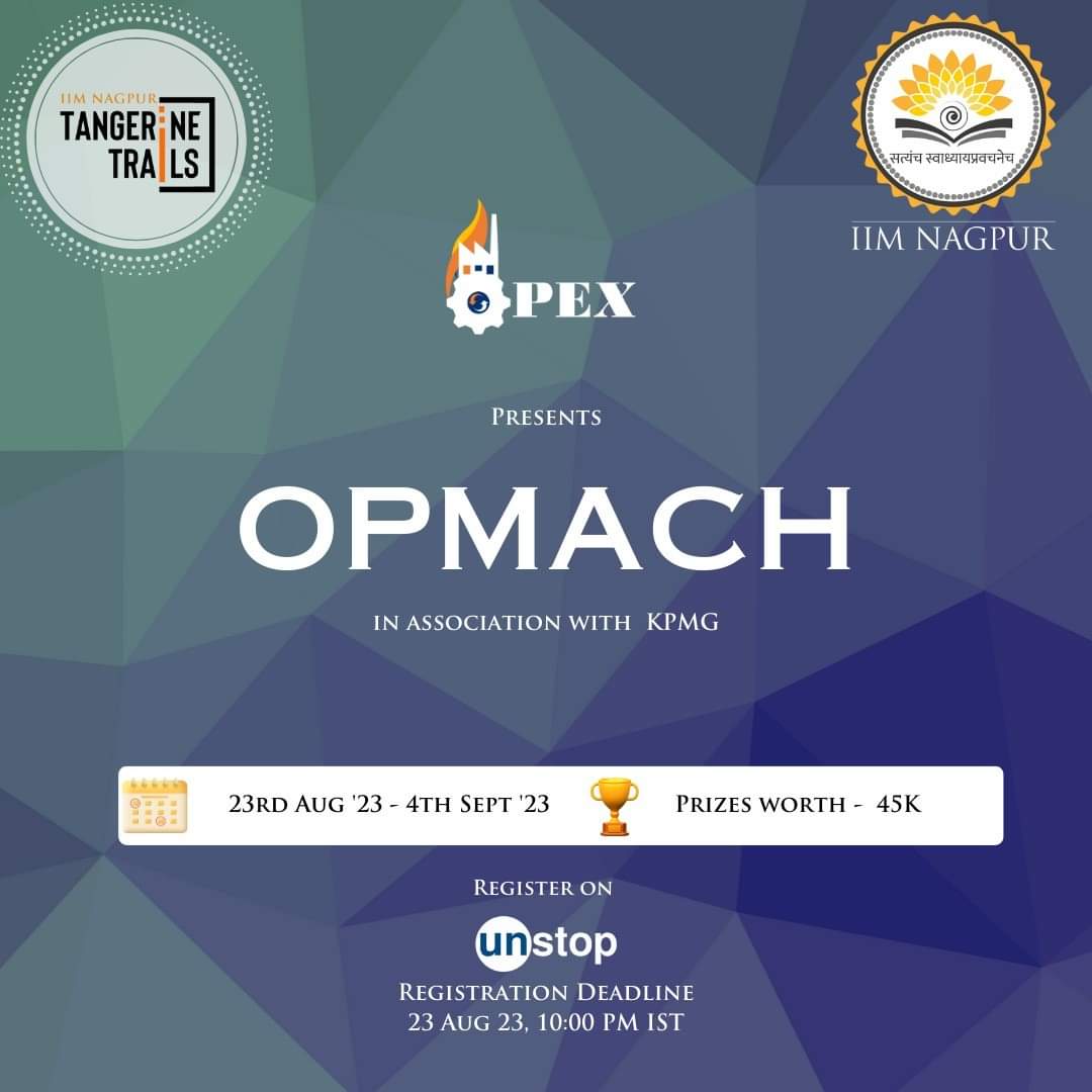 Inviting all the Ops enthusiasts to test your knowledge and skills in logistics and operations through OPMACH. 
Register now!!! @ tinyurl.com/OpexUnstop
Win prizes of up to 45K
#iimnagpur #tangerinetrails #opmach #operations #Casestudy #iim #Management #Unstop