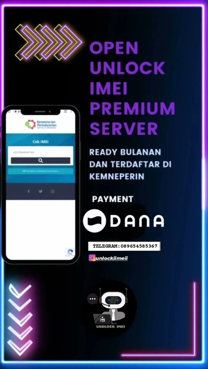 unlockiimeii's tweet image. ⚡  UNLOCK IMEI ON
BULANAN DAN TERDAFTAR WEB
⚡ ALL SMARTPHONE &amp;amp; IPHONE
⚡  REGIS FOR BYPASS IPHONE
🔧 HANDPHONE LUAR NEGRI
🔧 IMEI TIDAK TERDAFTAR KEMENPERIN 
🔧 HANYA BISA SMARTFREN
📱TELE ( t.me/unlockiimeii )
#jasaunlockimei #Teknisi #wifionly #Zonaimei #batam #jakarta
