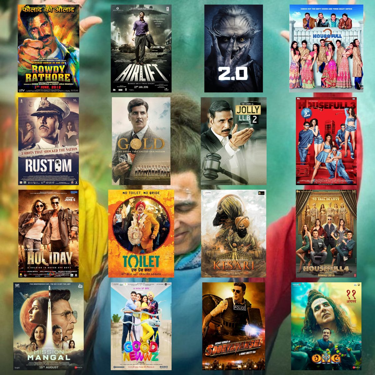 #OMG2 is now 16th century for #AkshayKumar sir

Movies 👇:
#Housefull4 
#GoodNewwz
#MissionMangal
#Sooryavanshi
#2.0 [Hindi]
#Kesari
#toiletEkPremKatha
#RowdyRathore
#Airlift
#Rustom
#JollyLLB2
#Housefull2
#Holiday
#Housefull3
#Gold 
#OMG2 - 101.61 crores