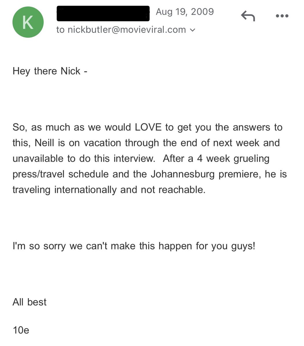 MovieViral's tweet photo. @NeillBlomkamp okay… so now that I apologized, how do you feel about granting an interview 14-years later? Or 15, if next year works better

Sincerely, @nickbutler 

https://t.co/17RVI7wusU https://t.co/Xh6rh7WgAb