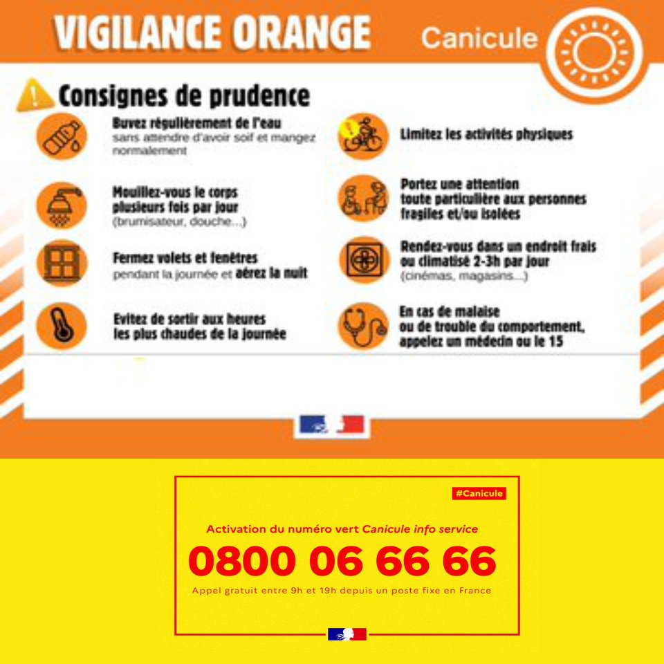 #Canicule |  🟠 Dimanche 20 août, le #Var est en vigilance ORANGE canicule  :
> Dans les terres jusqu"à 40 °C
> Sur le littoral entre  37 et 39°C
📞 0800 06 66 66 : canicule info service
➕ de conseils pour se protéger et protéger les plus fragiles 👉 var.gouv.fr/Actions-de-l-E…