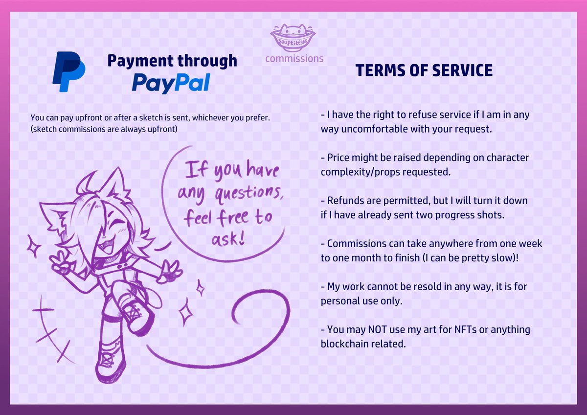 soupkitt3ns's tweet image. hi friends I finally did it ✨
c✪mmissi✪ns (more officially) open  lol

feel free to DM me if you're ever interested :)