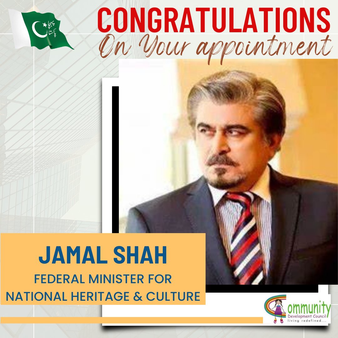 meeran_pk's tweet photo. The right person for the right job!
Congratulations Jamal Shah on your appointment as Federal Minister for National Heritage and Culture! Wishing you great success in this important role!
#hunerkada #artaid @artaidhunerkada @PehchanPak @cdc https://t.co/hjOQD84dsm
