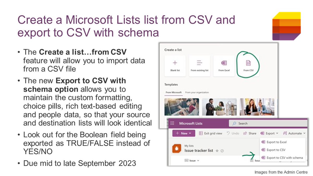 🔜 Cominfg soon to #MicrosoftLists: 

   1️⃣ Create a list from CSV.
   2️⃣ Export to CSV with schema.

📆 Due mid to late September 2023.

🔗 Read more: supersimple365.com/new-in-microso…

🔗 What else is new for #M365? supersimple365.com/whats-new-in-m…