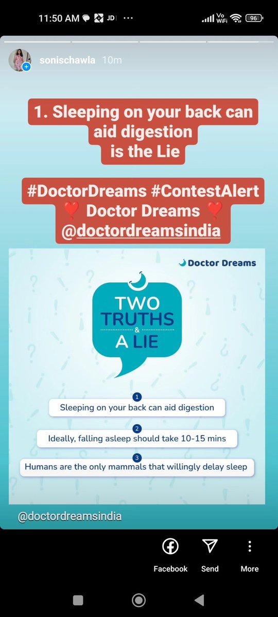 @drdreamsindia 1. Sleeping on your back can aid digestion
 is the Lie

#DoctorDreams #ContestAlert
❣️ @drdreamsindia❣️
@blessedkamal 
@jayshreemehta83 
@marellamurthy 
@MeenaMi58737458
@SingerUsha09
@Kunalkhatwani11 
DONE ALL 3 PLATFORMS