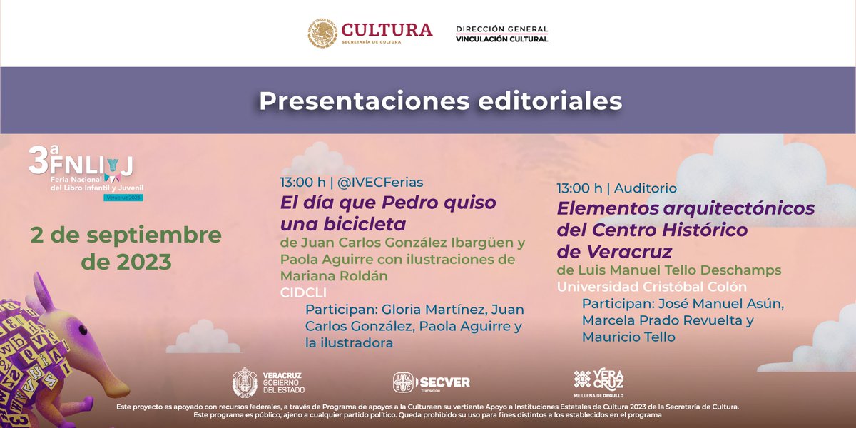 SECVERFerias's tweet photo. El sábado 2 de septiembre en la #3FNLIyJ, @T_Malpica compartirá su libro “Dulce y Meg” y @VeroAleIC "Sentirte de a poco. El erotismo de las cosas". También presentaremos la Colección Confetti de la #EditorialIVEC.
📍@ExCBetlehemita
➡️https://t.co/Pz4b1vz6XO
@CIDCLI https://t.co/TVHG4Ktnbs