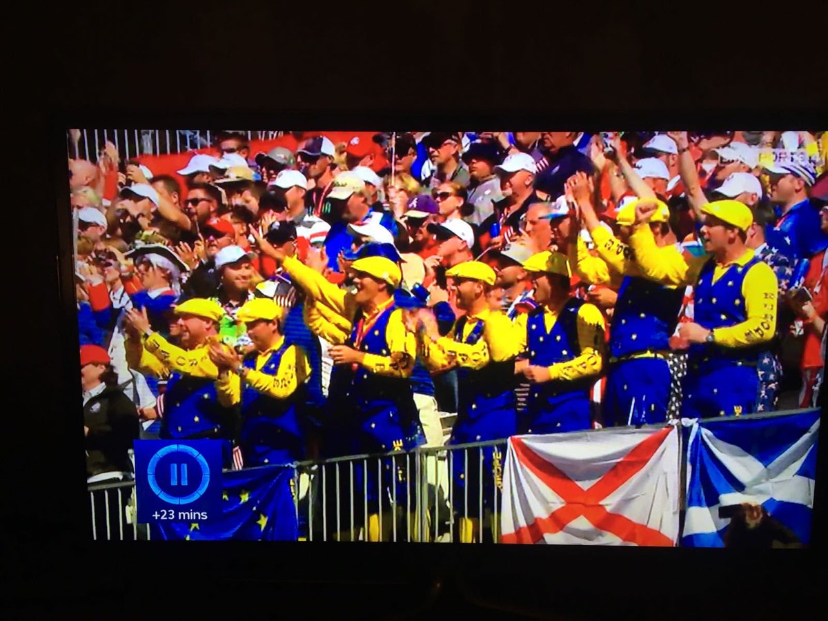 Counting Down: 40 days to @rydercup in Rome. #ryderphotos Away trips are great as the fans come together from @RyderCupEurope . Here at @Hazeltine loving the Jersey flag in this one 🇯🇪 can’t remember how it got there 🤣#itsComingRome