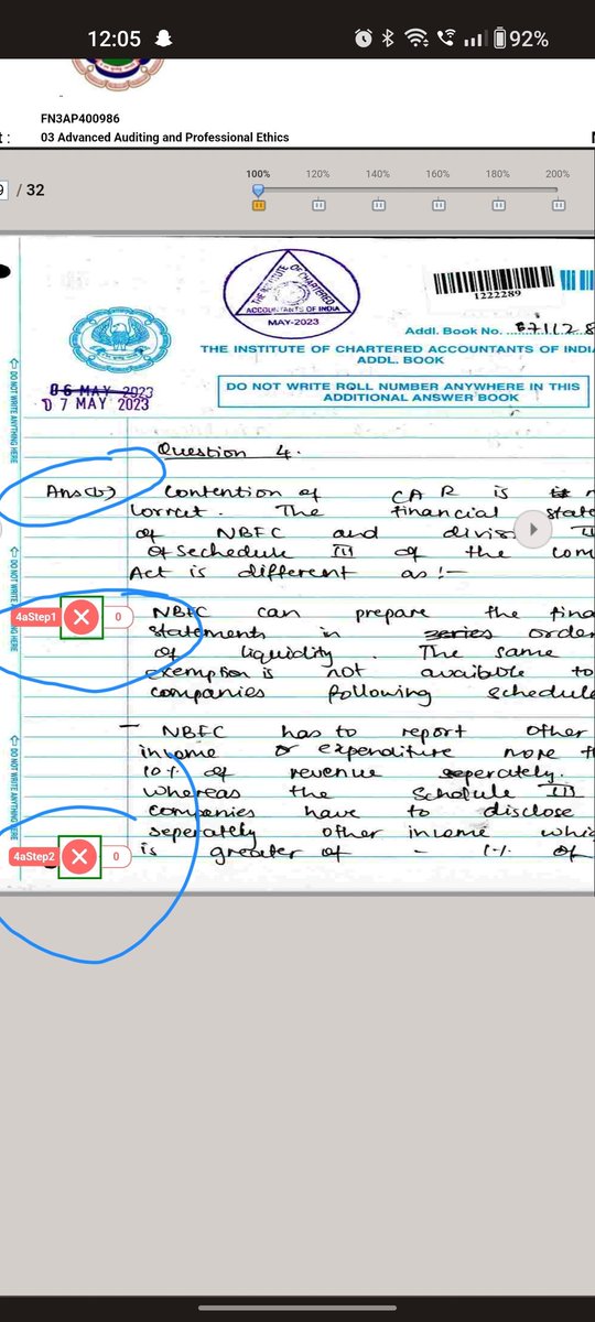 AralShah1's tweet image. It's clearly written that i have attempted Question 4(b)in Audit paper of May 23.Icai has wrongly marked that as answer 4(a) and has marked 4(b) as not attempted. How is this fair? Whom do I go to for this wrong doing.@theicai @AniketTalati @dpradhanbjp @nsitharaman @narendramodi