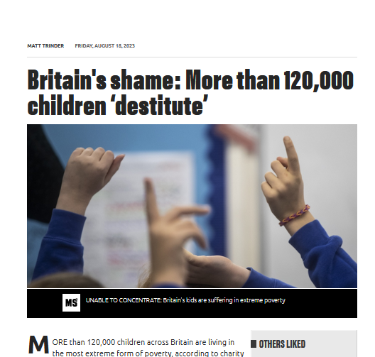 🏴󠁧󠁢󠁥󠁮󠁧󠁿🤦‍♂️ The impact of #Tory policies and #Brexit couldn't be clearer. More than 120,000 children destitute? Our leaders should prioritize the future of all, not just the privileged few. #BrexitReality #InequalityMatters 🇬🇧🌍
