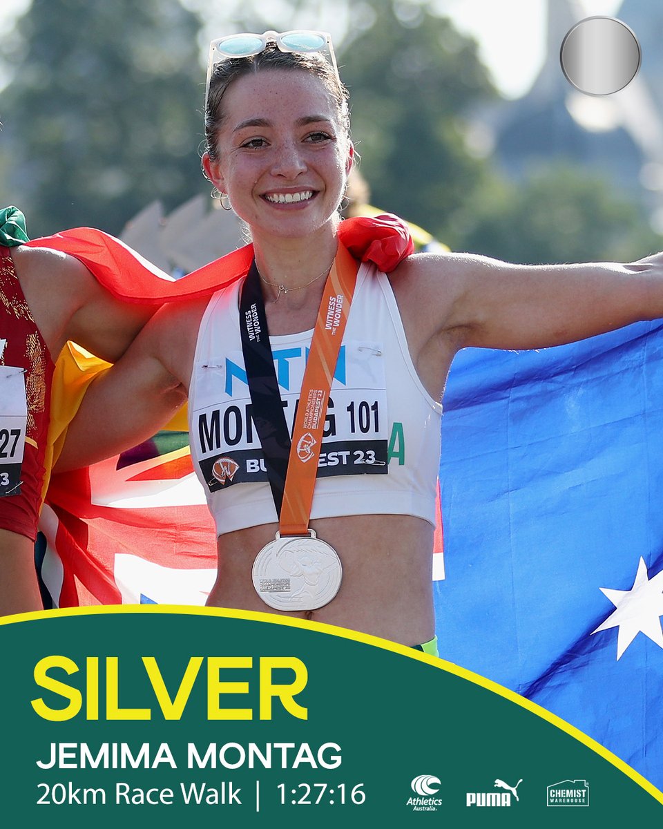 SILVER FOR MONTAG 🥈👑🐨

Jemima Montag produces the walk of her life to win silver in the Women's 20km Race Walk, shattering her Australian and Oceania record with a stunning performance of 1:27:16! 

Australia is on the board in Budapest 💚💛

#ThisIsAthletics