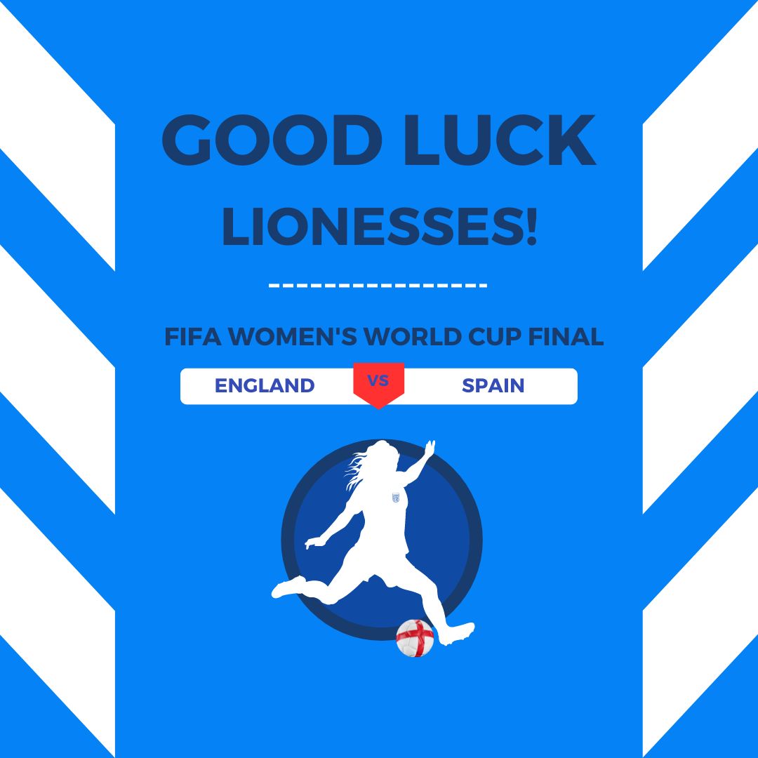 Best of luck to the Lionesses as they take on Spain in the FIFA Women's World Cup Final today! ⚽

#LetsGoEngland #WomensWorldCupFinal #Lionesses
