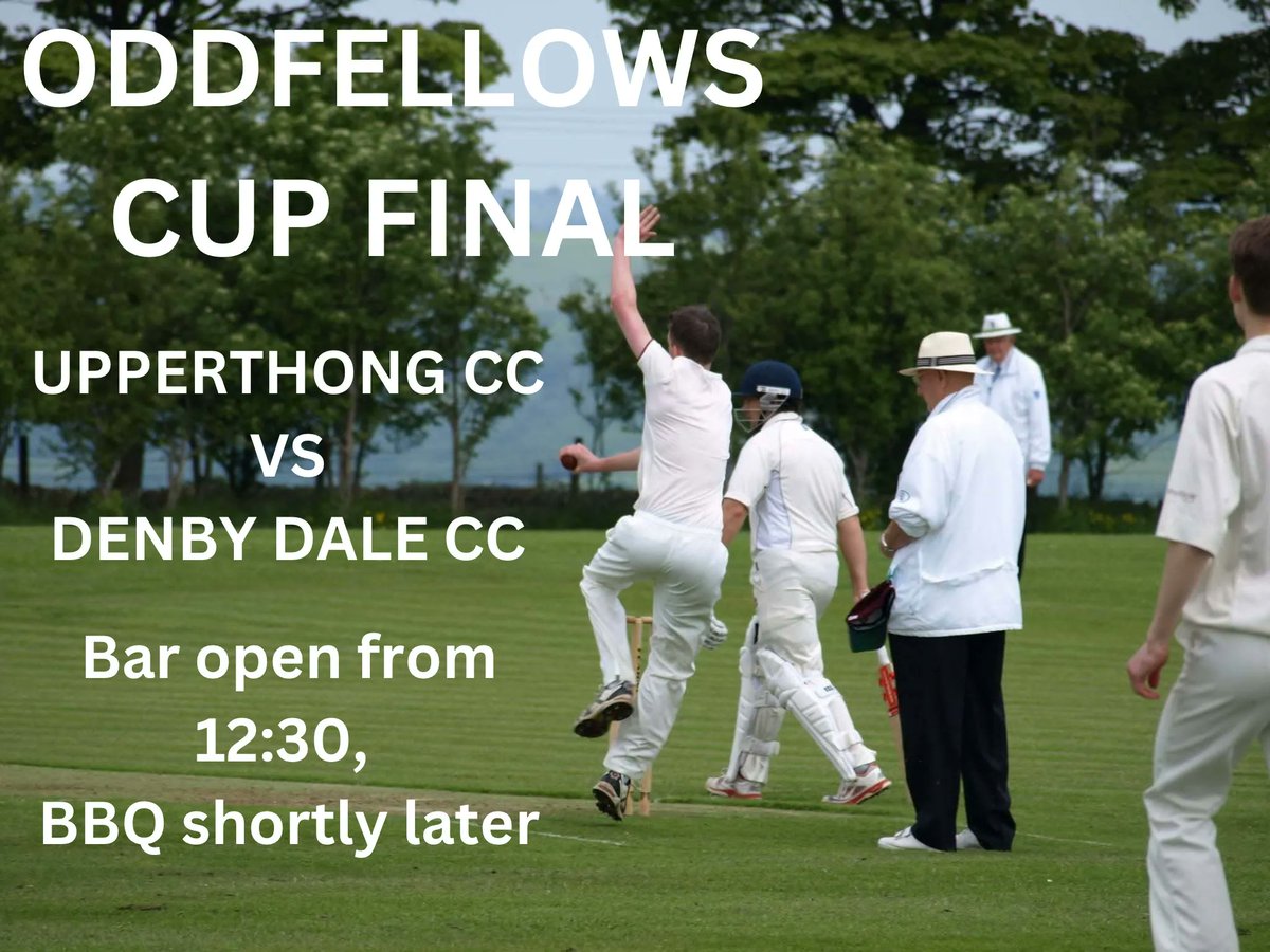 MATCHDAY
📍Upperthong CC
🏆Oddfellows Cup Final
⏰12:30
The bar will be open and the BBQ will be running later in the afternoon. Everyone is welcome so get up to the club have a few drinks and support the lads