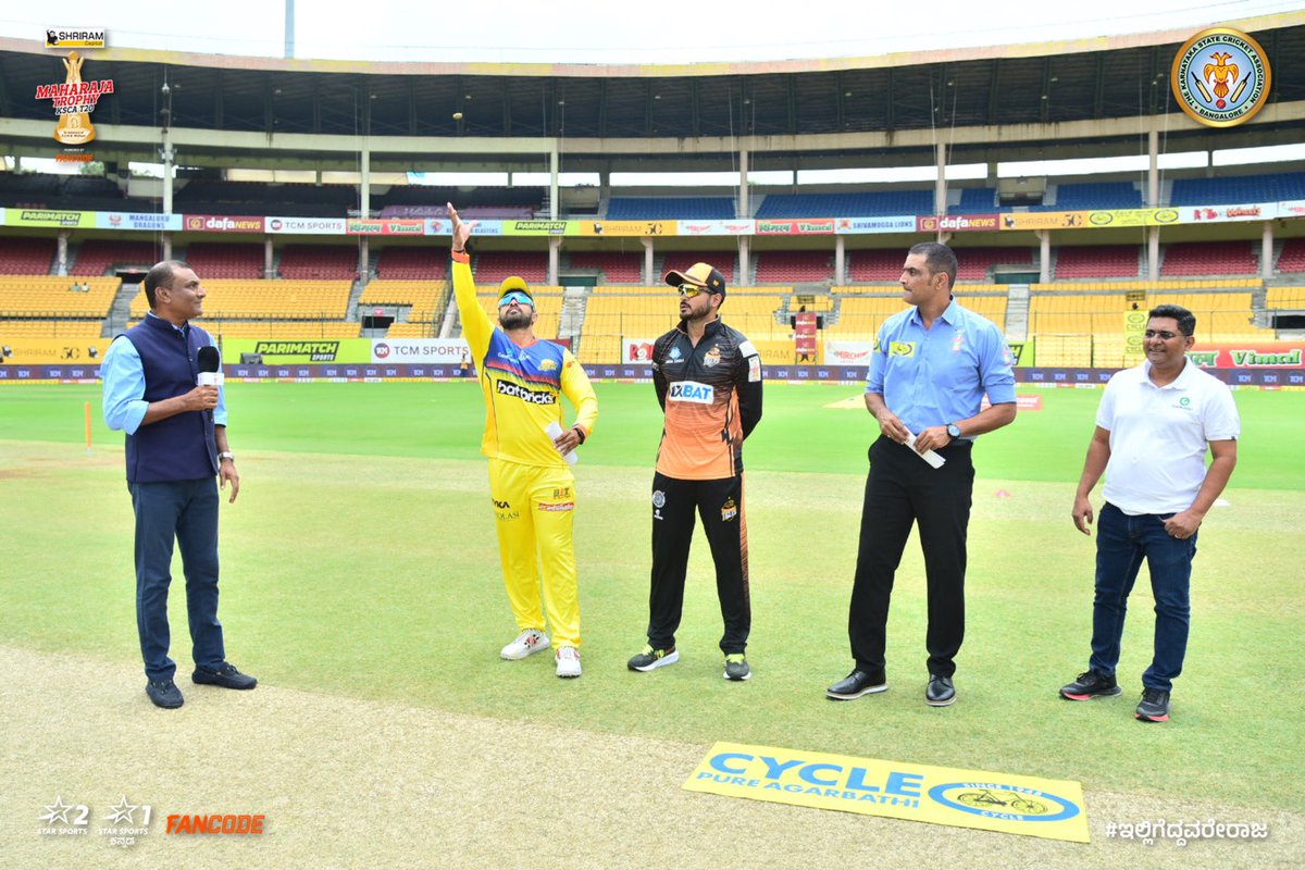 maharaja_t20's tweet photo. 𝗧𝗢𝗦𝗦 𝗨𝗣𝗗𝗔𝗧𝗘 🪙 | @mysore_warriors have won the toss and elect to bowl. 

#MWvHT #IlliGeddavareRaja #MaharajaTrophy #KSCA #Karnataka https://t.co/VLXQ9hf5I1