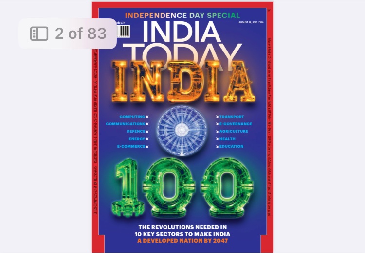 svoruganti1466's tweet image. India Today Independence Day Special Edition features an article  titled “Goodbye to Paper Work” on the adoption of A.I. by DARPG in “Effective Redressal of Public Grievances” dt 20 August 2023