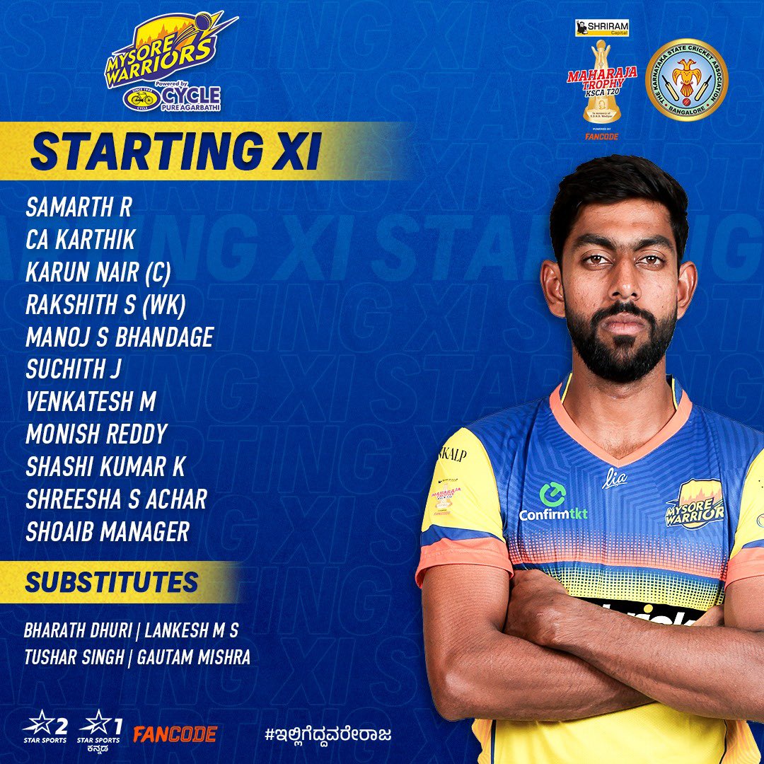 maharaja_t20's tweet photo. Two strong teams. Big game. All eyes on those 2️⃣ important points. 👀

#MWvHT #IlliGeddavareRaja #MaharajaTrophy #KSCA #Karnataka https://t.co/6gfgNjPT0S