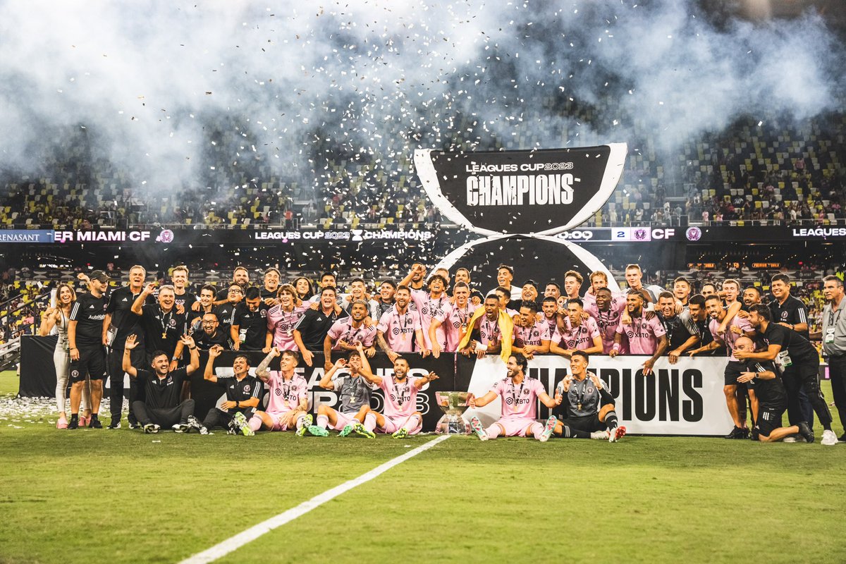 Campeones!! 🏆💪🏻 La @LeaguesCup se viene con nosotros a Miami! Felices de conseguir nuestro primer título, grande equipo!! Gracias a nuestra afición por ayudarnos a lograrlo juntos!! 💗🖤