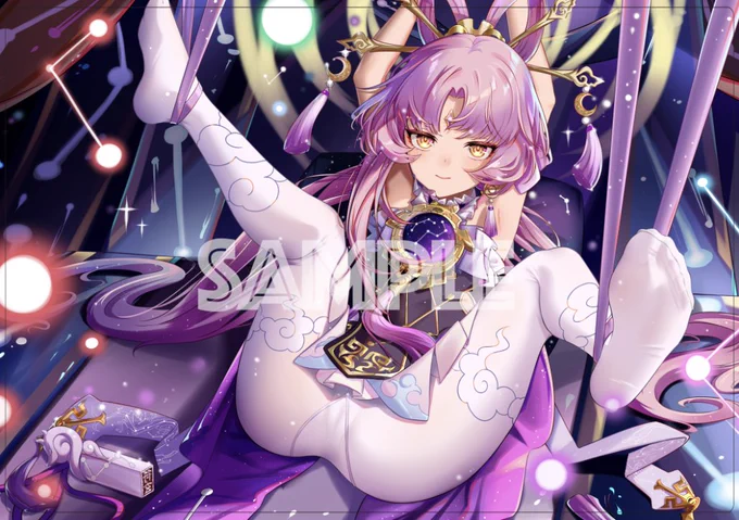 C102/エア夏コミ 新作発表⑭符玄 の スリーブ(一部が光ってます)や プレイマット になります! イラストレーターは zmcs7 様です。  