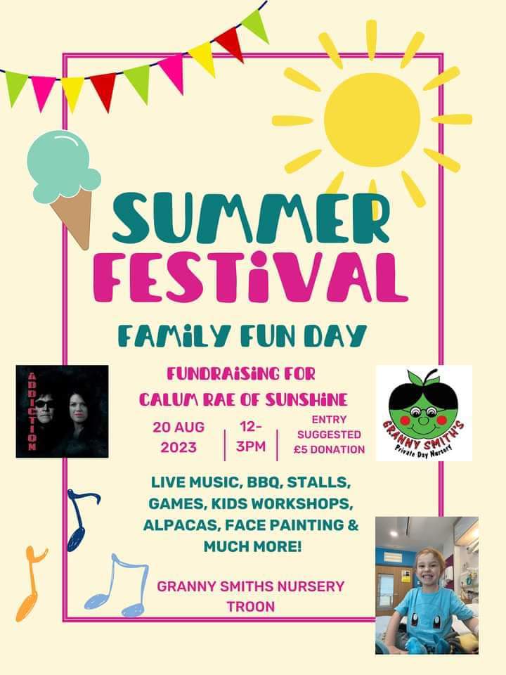 Looking forward to an afternoon of family fun  today between 12 and 3pm at <a href="/G_SmithsNursery/">granny smiths</a>.

A great day planned all in support of Calum, Our Rae of Sunshine 💛

See you there 🍔😎☀️