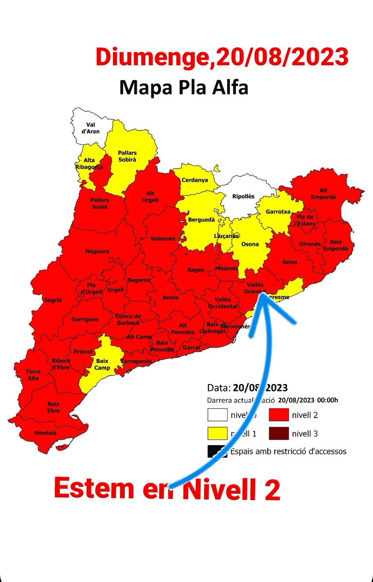 adfforestec's tweet photo. Estem en Nivell 2!!
Mapa del Pla Alfa corresponent al dia d'avui, Diumenge 20 d'agost de 2023
Si veieu una columna de fum ➡️1️⃣1️⃣2️⃣☎️

Molta precaució!! ⛔🔥

#TwitterX #incendis #photooftheday 
#love boscos https://t.co/htlrO3whwj