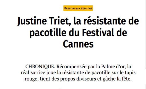 damien_leblanc's tweet photo. - Les titres de presse les plus virulents adressés à Ken Loach pour avoir parlé politique en recevant la Palme d'or 2016.
- Les titres de presse les plus virulents adressés à Justine Triet pour avoir parlé politique en recevant la Palme d'or 2023.

Cherchez l'erreur. https://t.co/RLbnY1FvqL