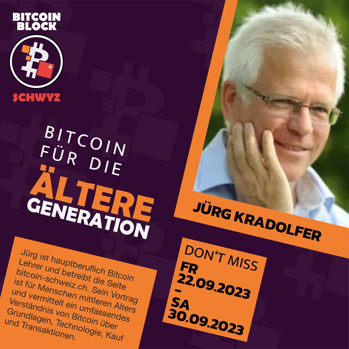 🎤SPEAKER ANNOUNCEMENT🎤
Jürg <a href="/juergkr/">Jürg Kradolfer bitcoin-schweiz.ch</a> ist Betriebsökonom, und dipl. Wirtschaftsprüfer. Sein Vortrag richtet sich insbesondere an Menschen mittleren Alters und soll ihnen die Grundlagen von #Bitcoin vermitteln.
Programm auf bitcoinschwyz.ch
#studybitcoin #bitcoinblock