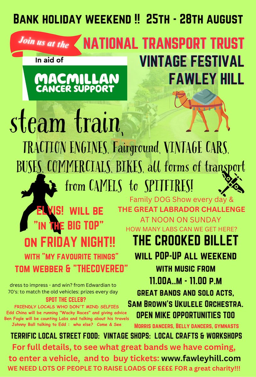 buytickets.at/fawleyhill
#steamengines#vintagefestival#spitfires#vintagetractors#vintagebicycles#vintagemotorcycles#classiccars#buses#commercials#vintagemilitary#thecrookedbilled#antiquest#autojumble#camels