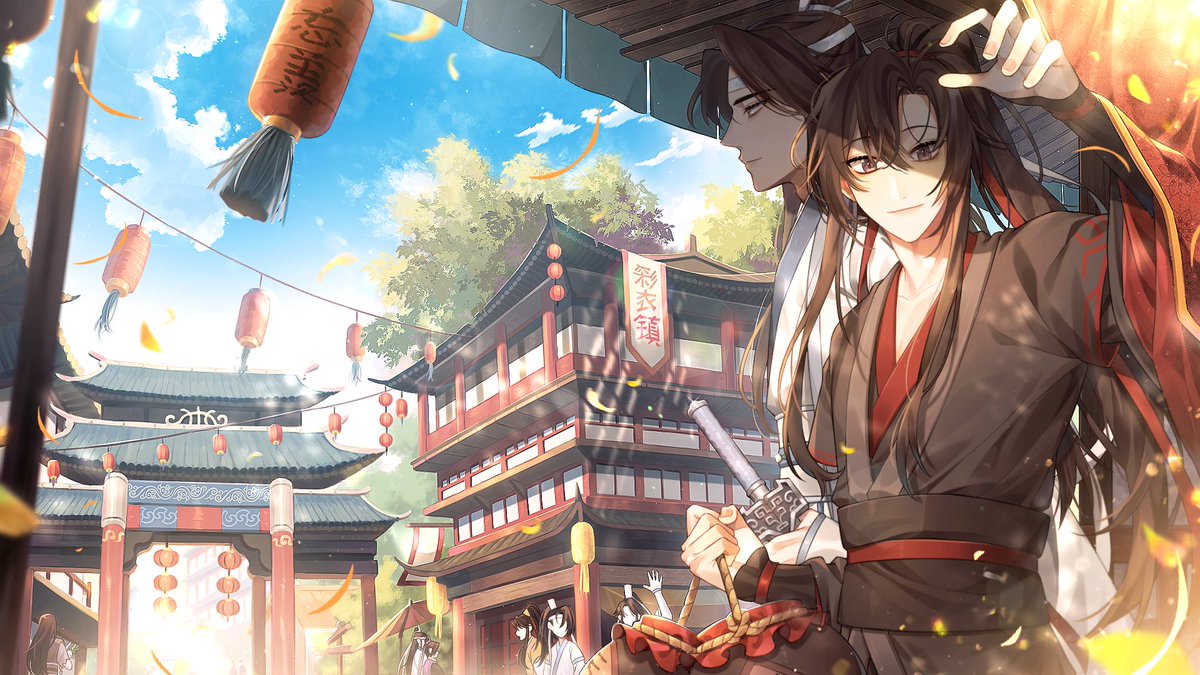 multiple boys 2boys long hair chinese clothes male focus black hair yaoi  illustration images