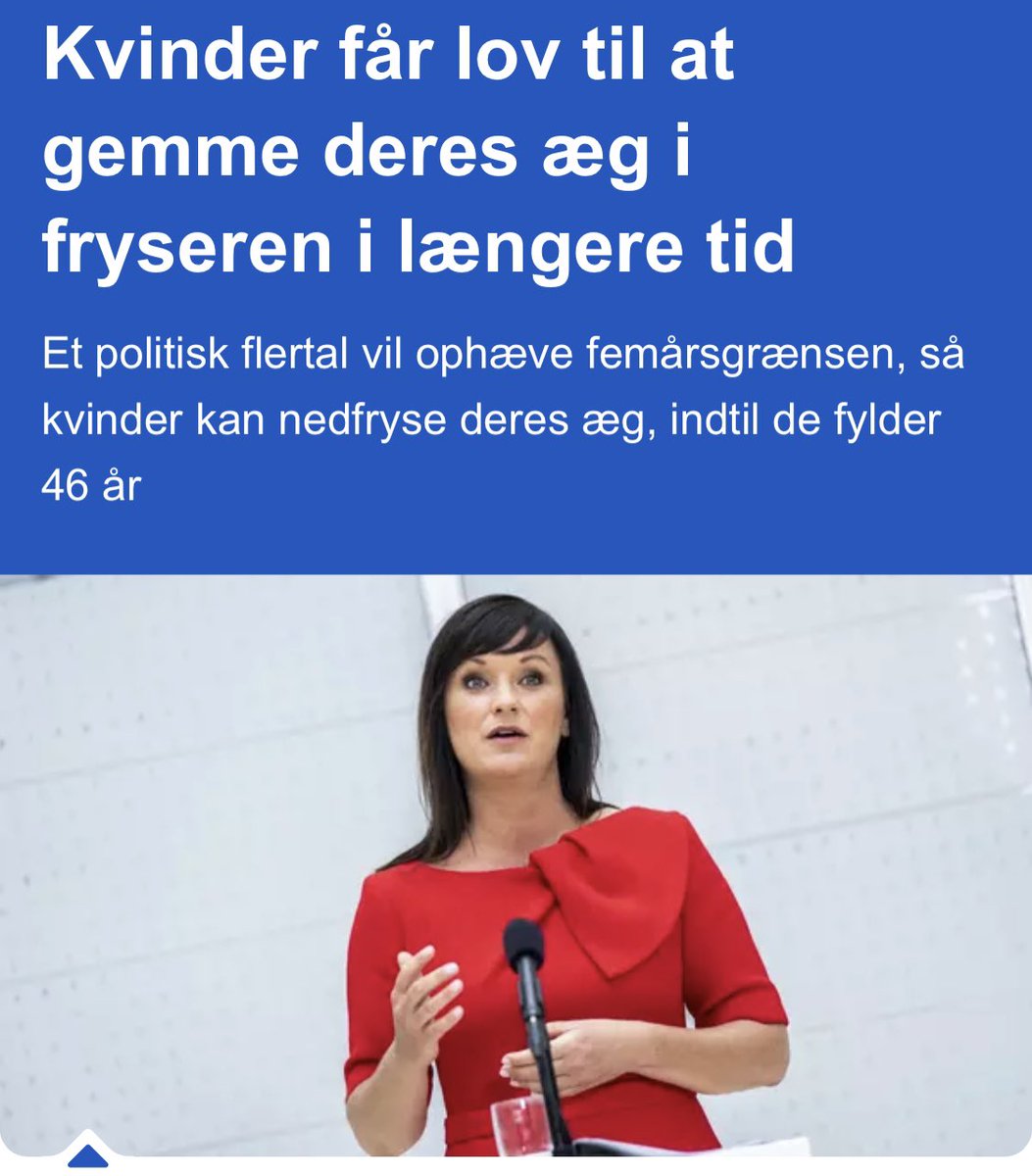 ammitzbll_bille's tweet photo. “Ifølge lovforslaget kan kvinderne fremover få lov at gemme deres æg i fryseren, til de er 46 år”.
Men der er stadig ingen aldersgrænse for mænd.
Når mændene selv må bestemme, hvorfor skal kvinderne så snydes?!
#dkpol #kbhpol #rettigheder #ligestilling https://t.co/7lKzJWZoZW