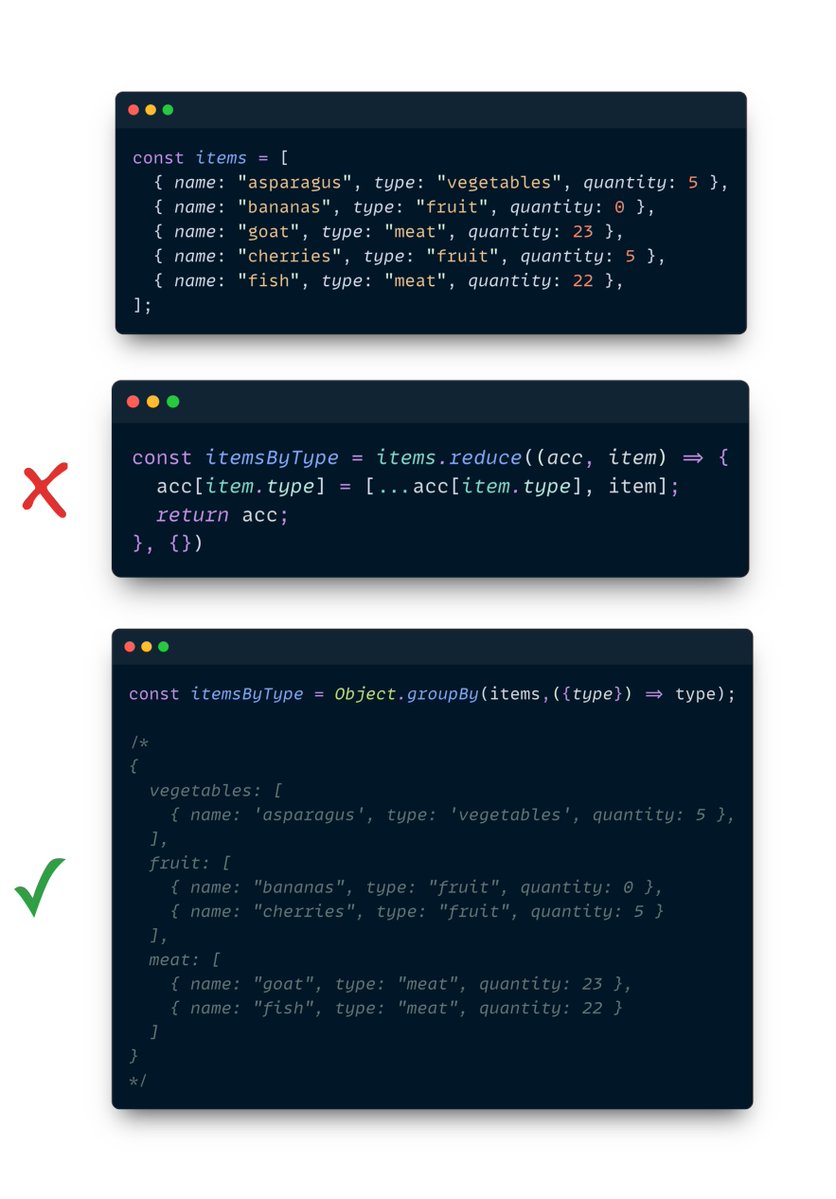 matanbobi's tweet photo. Array grouping lands @googlechrome 117! (currently beta)
Will allow us to stop using `Array.reduce` to group items and use `Object.groupBy` instead 🥳 https://t.co/tLF3JsIzRm
