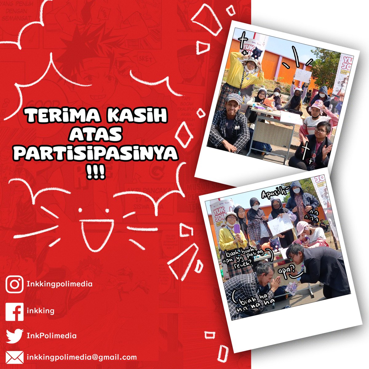 InkPolimedia's tweet photo. 🖌️ Halo sobat Inkking! 🖋️
Kami dari Inkking Polimedia ikut serta dengan PKKM UKM Day untuk menunjukkan UKM kita kepada mahasiswa baru! 😱
Makasih ya udah mengunjungi booth Inkking di PKKMB day 4 🫶
We hope to see you there ✨
--
#inkking #inkkingpolimedia #polimediakreatif https://t.co/nt8Dkh12Ny