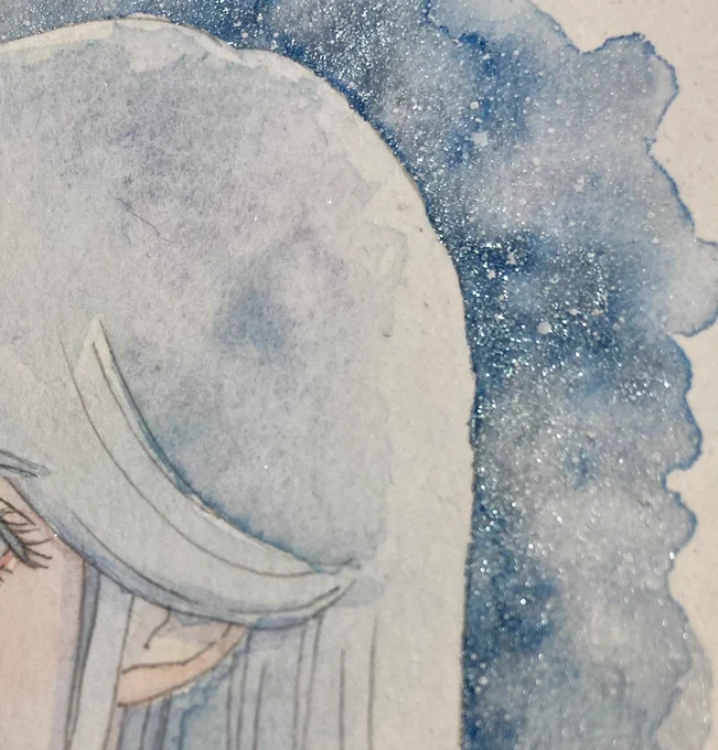 シャイニーブリザードのキラキラとスパッタリングで星空を描いてみました。初めて歯ブラシでスパッタリングしてみました 