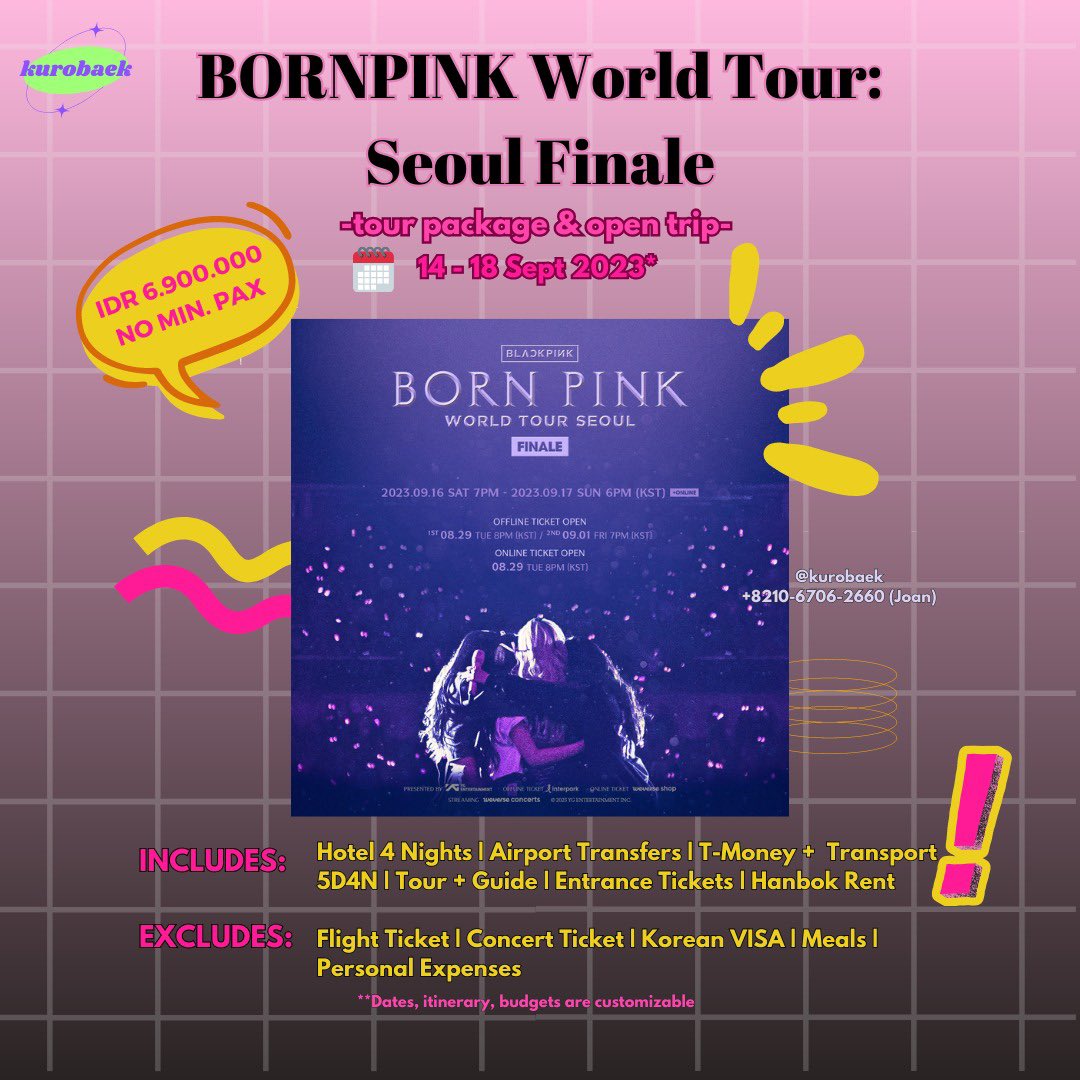 kurobaek_'s tweet photo. [open trip]
BLACKPINK BORN PINK FINALE IN SEOUL
Trip 5D4N bisa request durasi, itinerary, dan budget.

📆 14 - 18 Sept 2023
💸 IDR 6.900.000 / pax. (No min pax)
(Followers ig diskon IDR.100.000)
‼️Harga tidak termasuk tiket konser.

tags bornpink open trip korea seoul murah tour https://t.co/RZqI2zgmpB