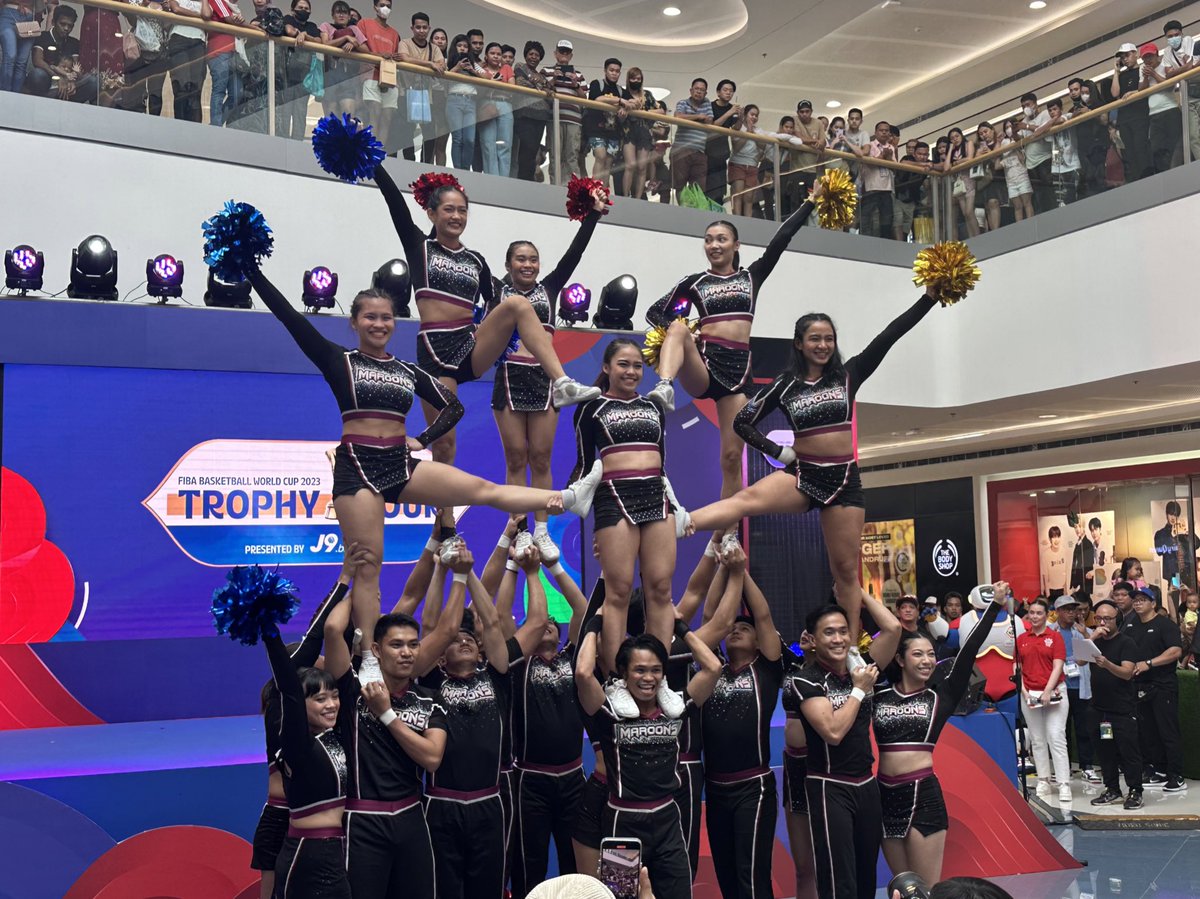 @cnnphilippines @sportsdeskph @UPPepSquad LOOK: @UPPepSquad on their pyramid stunt as it shows off their cheerdance performance here at the Naismith Trophy Tour of the FIBA Basketball World Cup 2023. @cnnphilippines @sportsdeskph