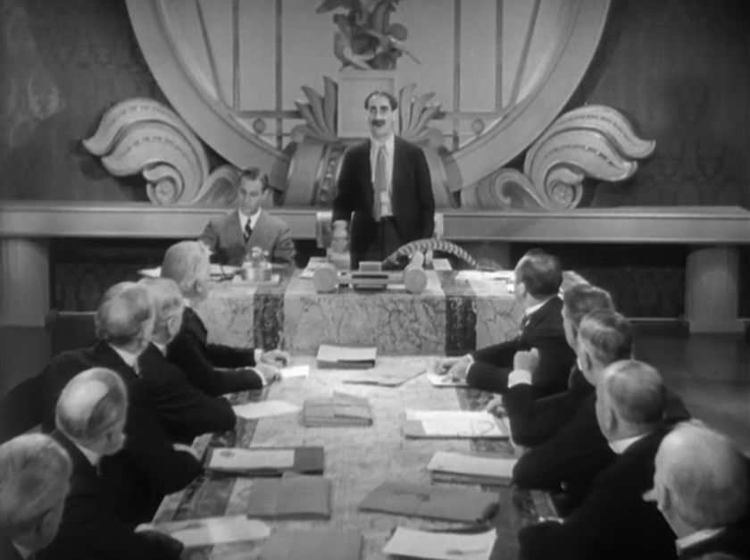 'The workers of Freedonia are demanding shorter hours' #Groucho: 'We'll give them shorter hours! We'll start by cutting their lunch hour to 20 minutes' #DuckSoup 1933