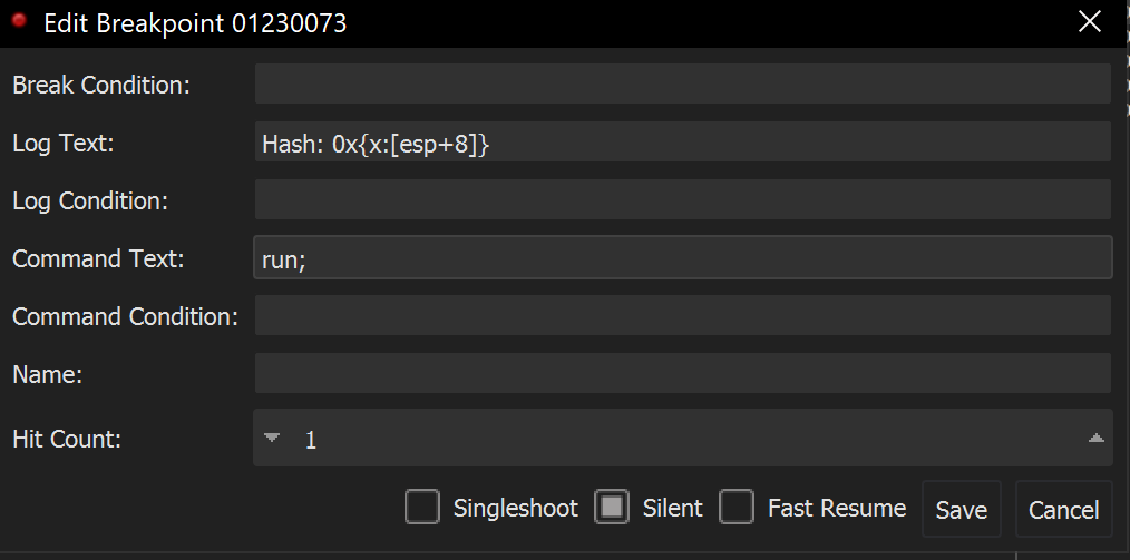 embee_research's tweet photo. Defeating API Hashing Using x32dbg and Conditional Breakpoints. 

By setting simple log conditions on functions related to API hashing, you can quickly print out decoded hash values without needing to identify or reverse the hashing algorithm. 

[1/11] 
#Malware https://t.co/RozDgp49tH