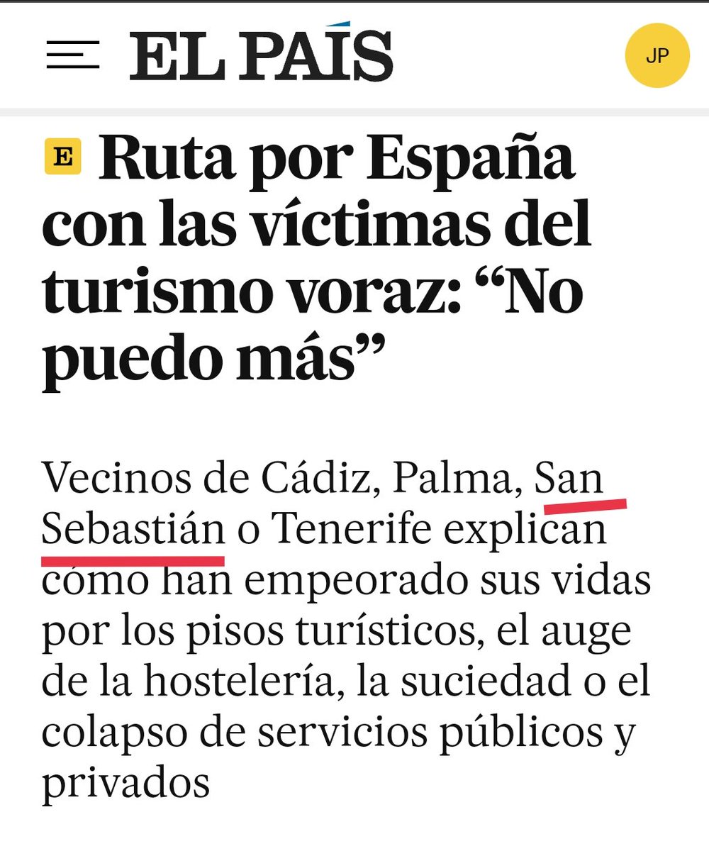 jonpagola's tweet image. EL País leyéndole la cartilla al ayuntamiento de Donostia por la turistificación masiva de la Parte Vieja. Lo que cuenta Xabier Arberas, vecino del barrio y foco de resistencia, es triste y demoledor. 

Me quedo con una frase suya: "Esta ciudad es como una mina de diamantes".